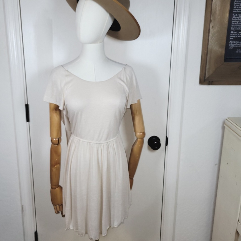 Free People Beach Linen Blend Mini Dress Size Small Flutter Back Detail Resort